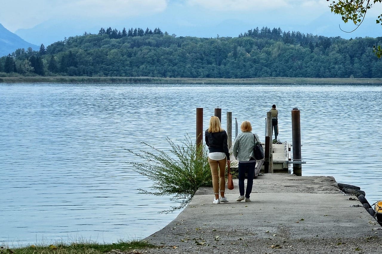 kai, web, lake, water, mooring, dock, people, women, jetty, chiemsee, walk, to stroll, watch, nature, romantic