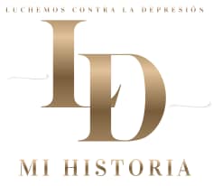 Logotipo de Luchemos contra la Depresión con letras LD grandes y “Mi Historia”, proyecto de apoyo emocional y salud mental para personas con depresión